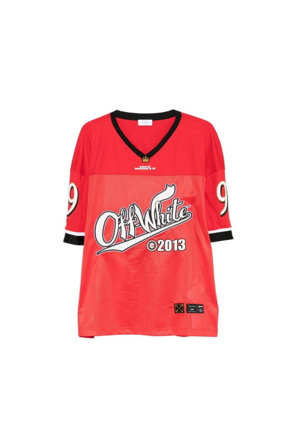 Off-White Type Logo Mesh Football Short Sleeve T-Shirt - Red/White