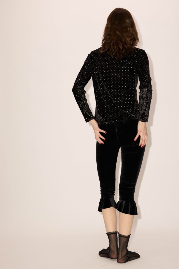 Simone Wild Velvet Volant Capri Pants - Black