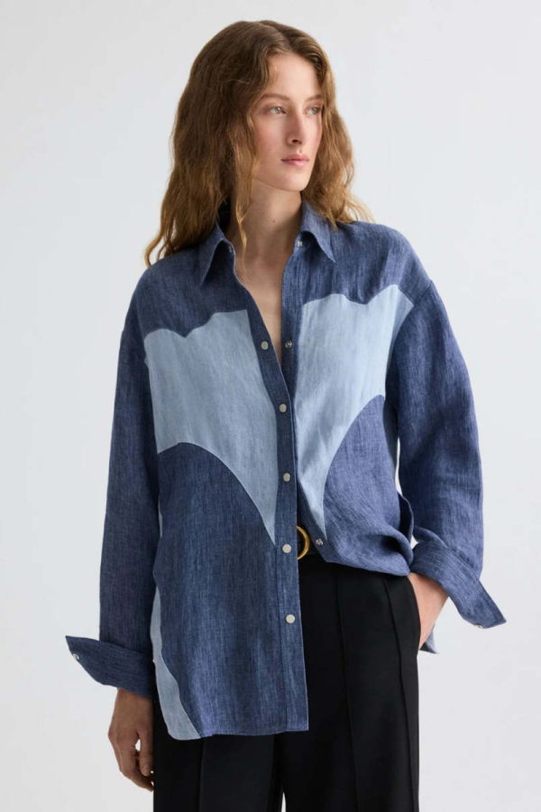 TWP Austin Shirt - Medium Indigo/Light Indigo