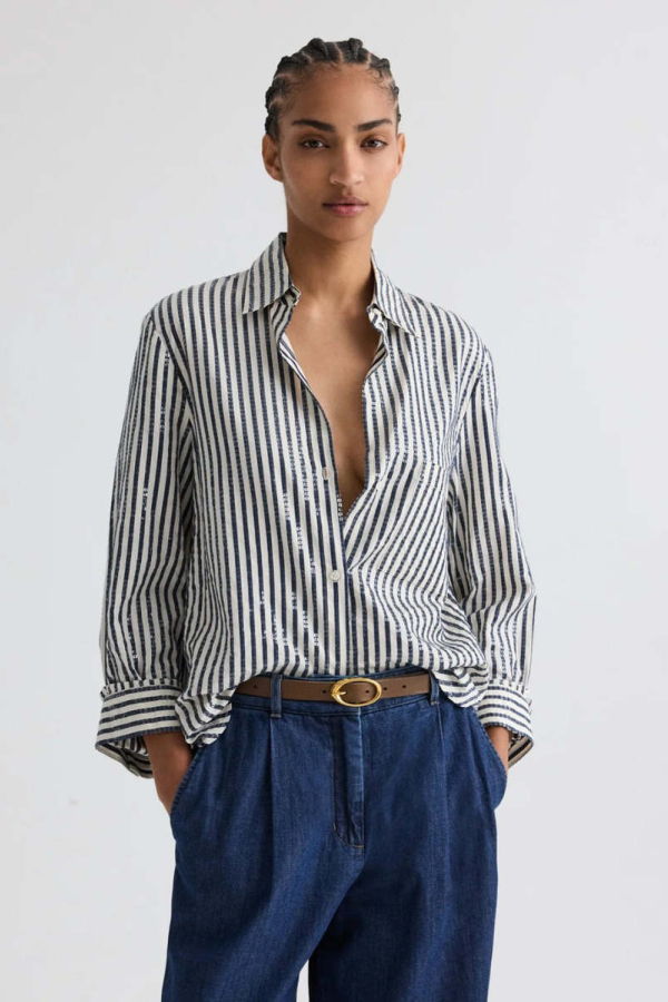 TWP Next Morning Shirt - Indigo/ White