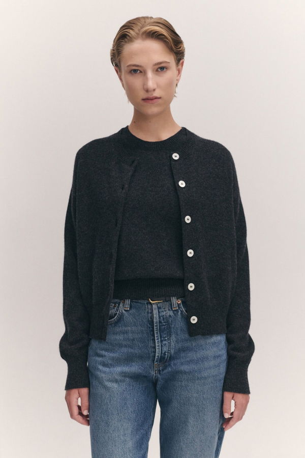 &Daughter Ada Crewneck Cardigan - Charcoal
