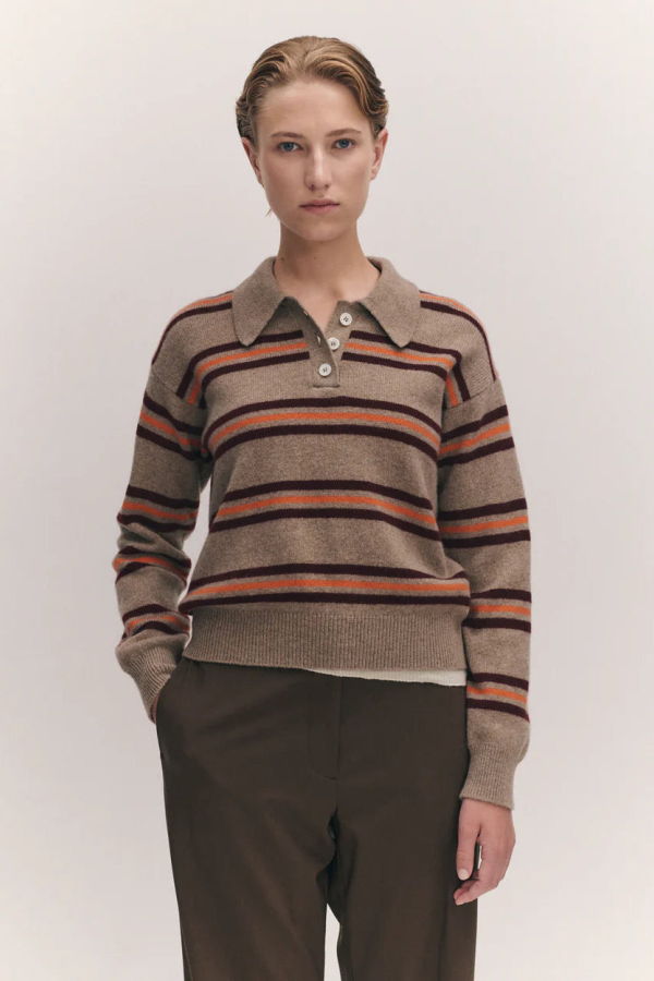 &Daughter Edith Polo Shirt - Dark Natural Stripe
