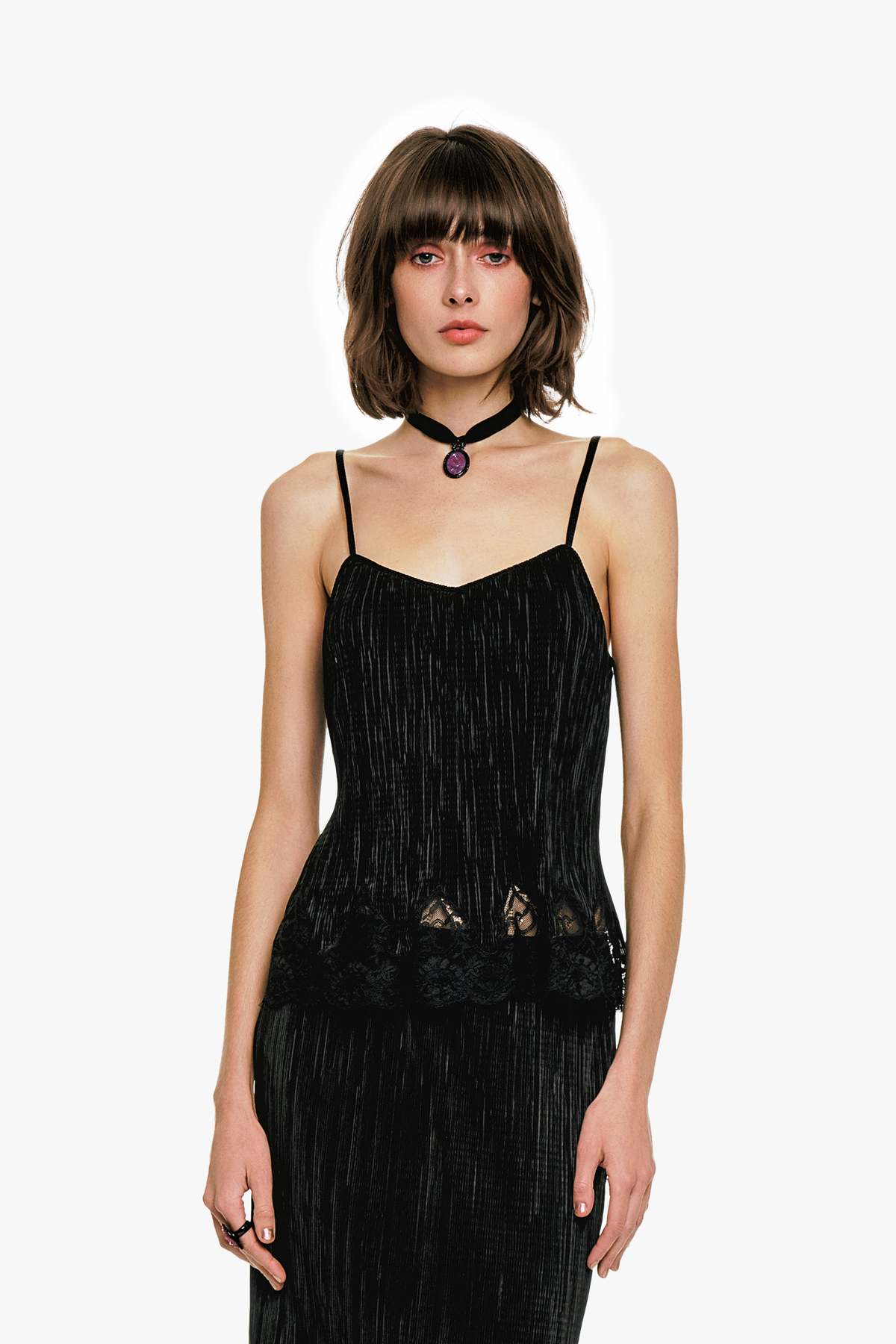 Anna Sui Pliss Lace Trimmed Cami Top - Image 1 of 8