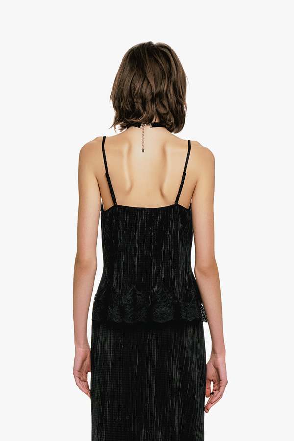 Anna Sui Pliss Lace Trimmed Cami Top