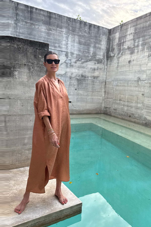 Two Copper Silk Metallic Pinstripe Long Caftan