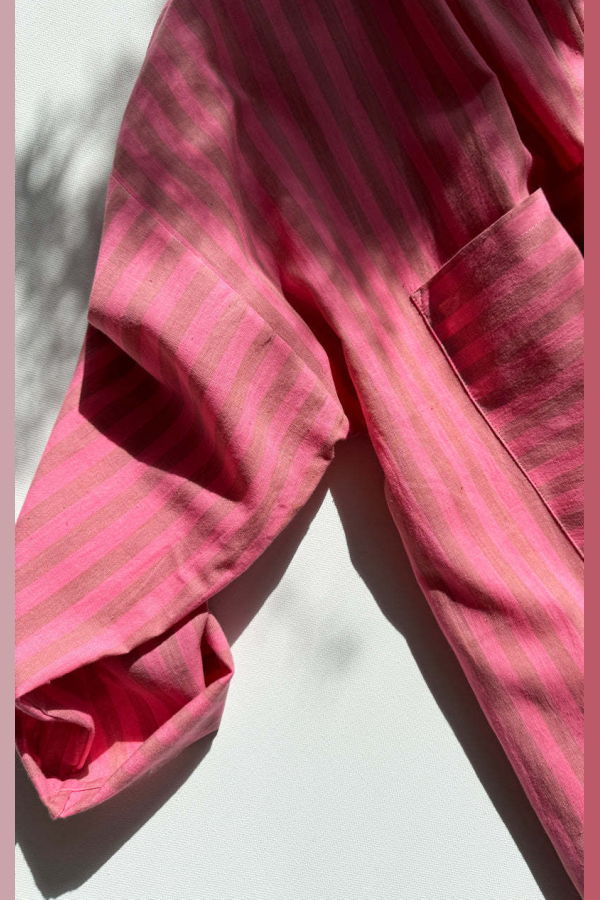Two New! Pink stripe two pocket caftan - Pink/Tan Stripe