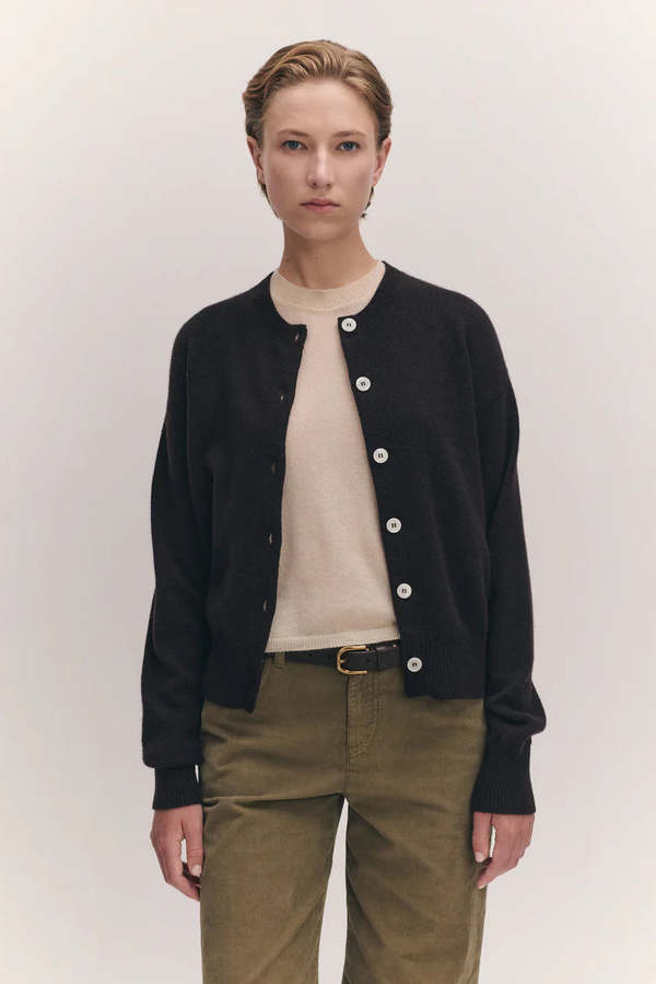 &Daughter Ada Crewneck Cardigan - Dark Brown &Daughter Ada Crewneck Cardigan - Dark Brown