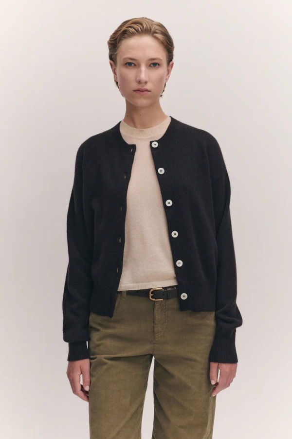 &Daughter Ada Crewneck Cardigan - Dark Brown