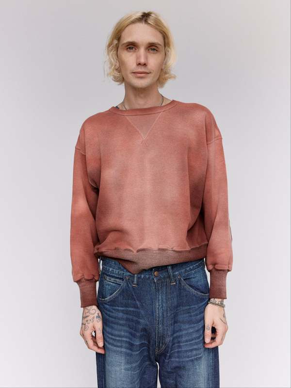 Taiga Takahashi LOT.603 Bleached Burgundy Cotton Sweatshirt Taiga Takahashi LOT.603 Bleached Burgundy Cotton Sweatshirt