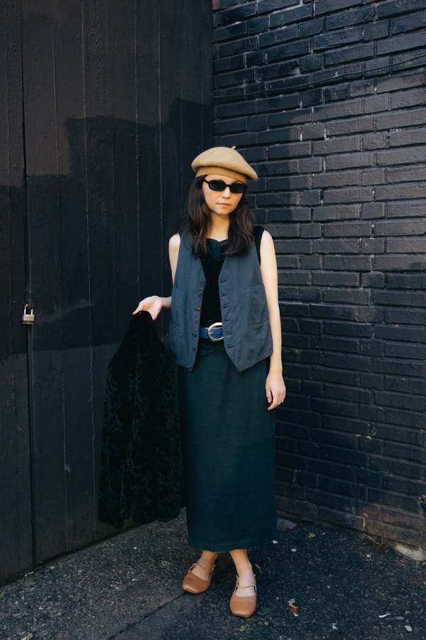 Vintage Overdyed Linen Midi Skirt