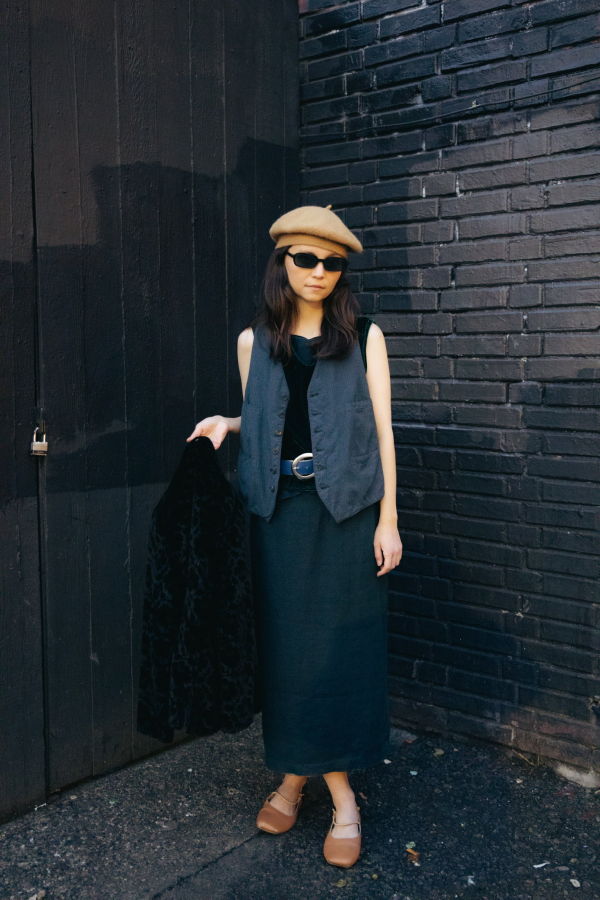 Vintage Overdyed Linen Midi Skirt