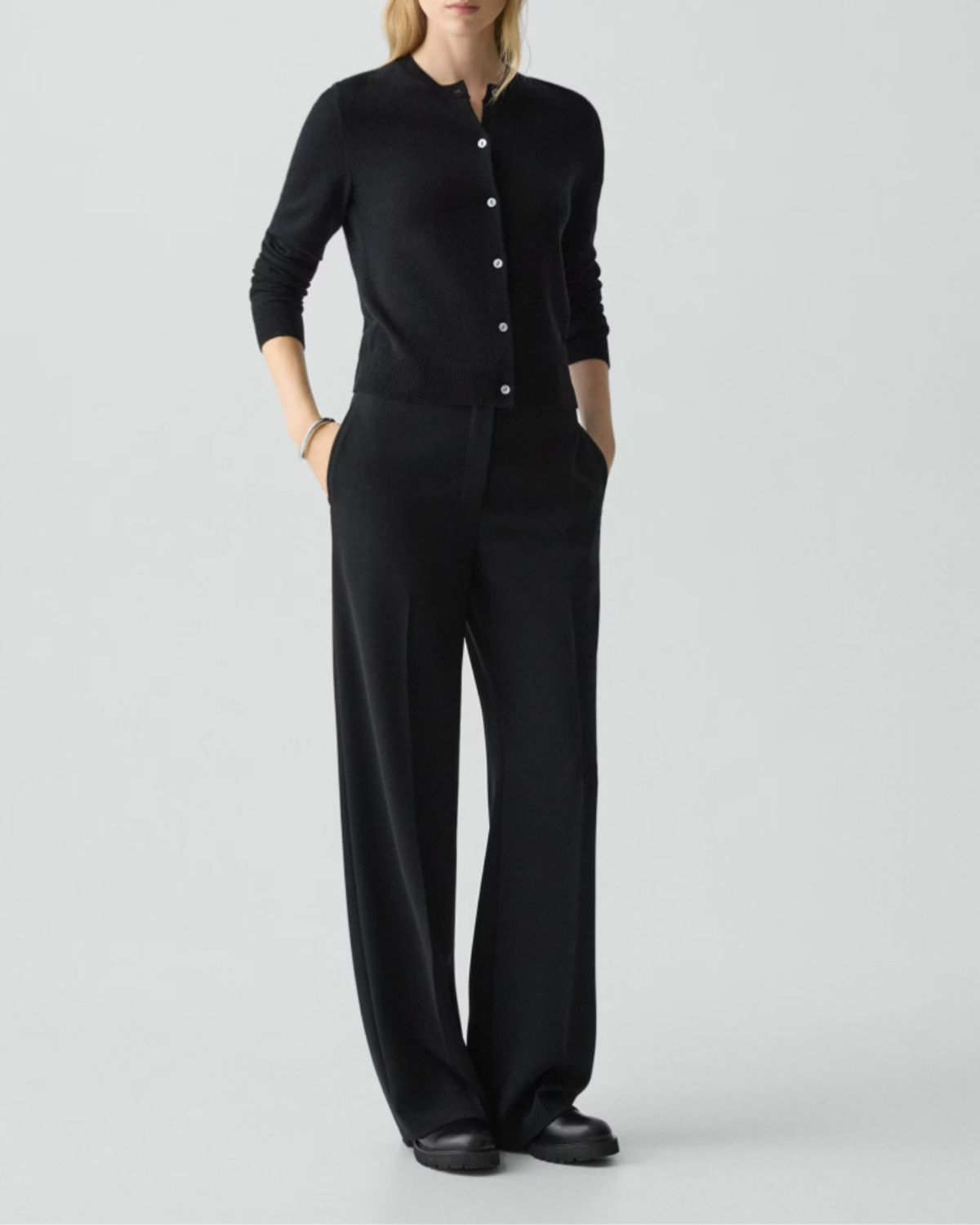 Theory Crewneck Cashmere Cardigan - Black - Image 2 of 5