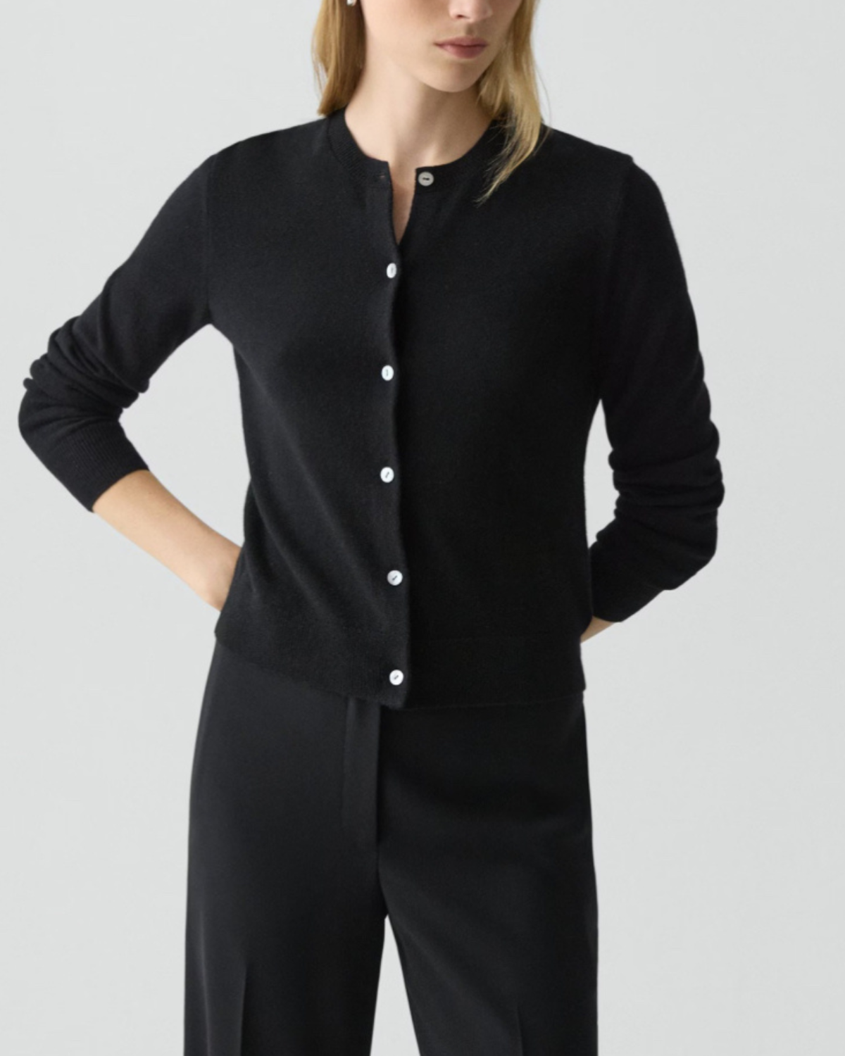 Theory Crewneck Cashmere Cardigan - Black - Image 5 of 5