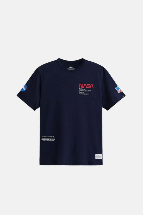 Alpha Industries Nasa-Logo Crew-Neck T-Shirt - Replica Blue