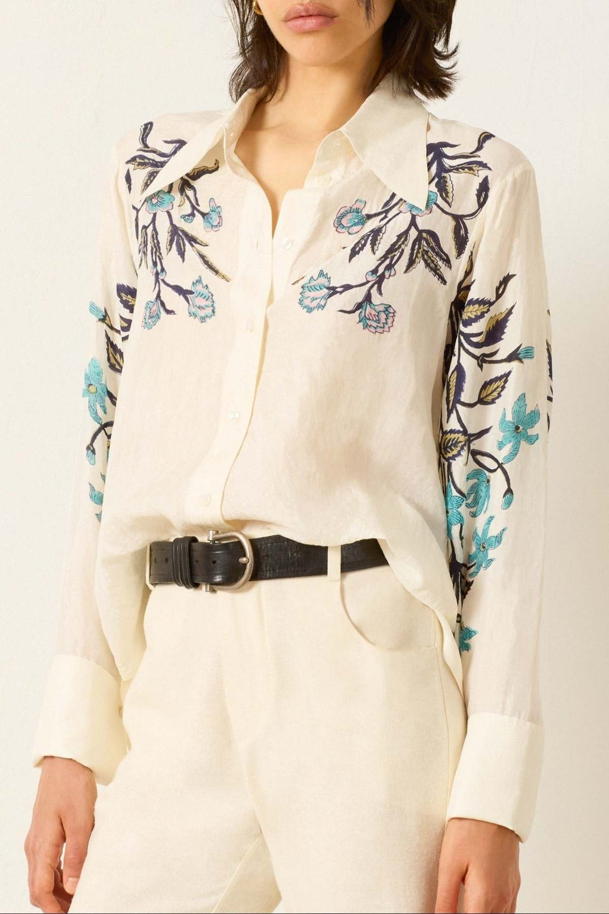 Alix Of Bohemia Dana Misted Lily Silk Shirt - Off White - Image 1 of 1