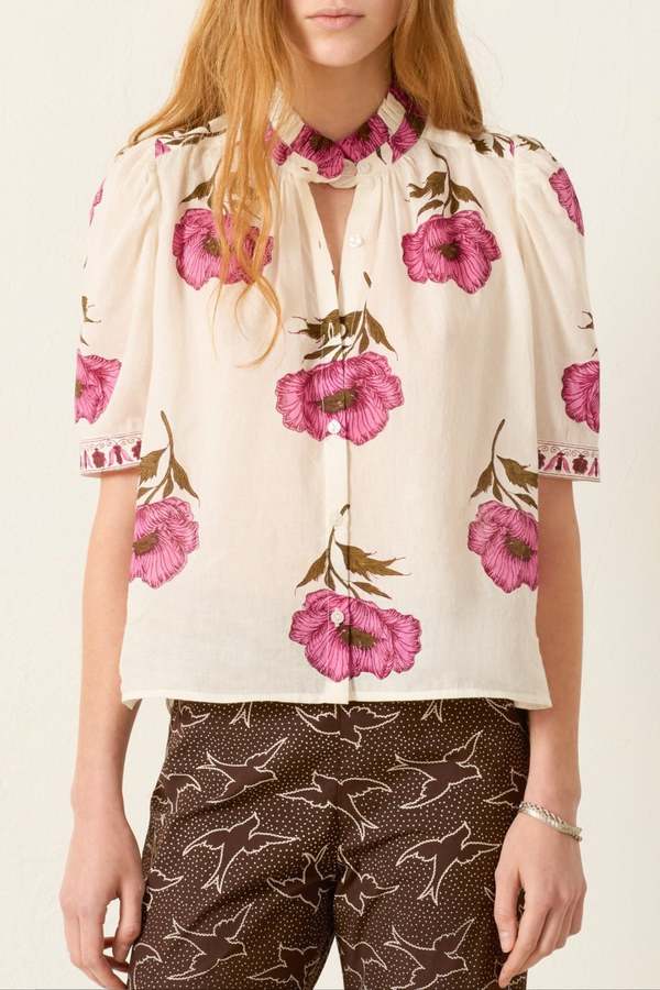 Alix Of Bohemia Winn Fuchsia Poppy Shirt - Off White