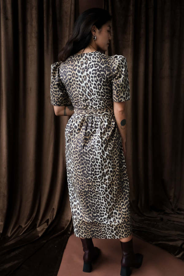 Ganni Printed Cotton Tie Strap Midi Dress