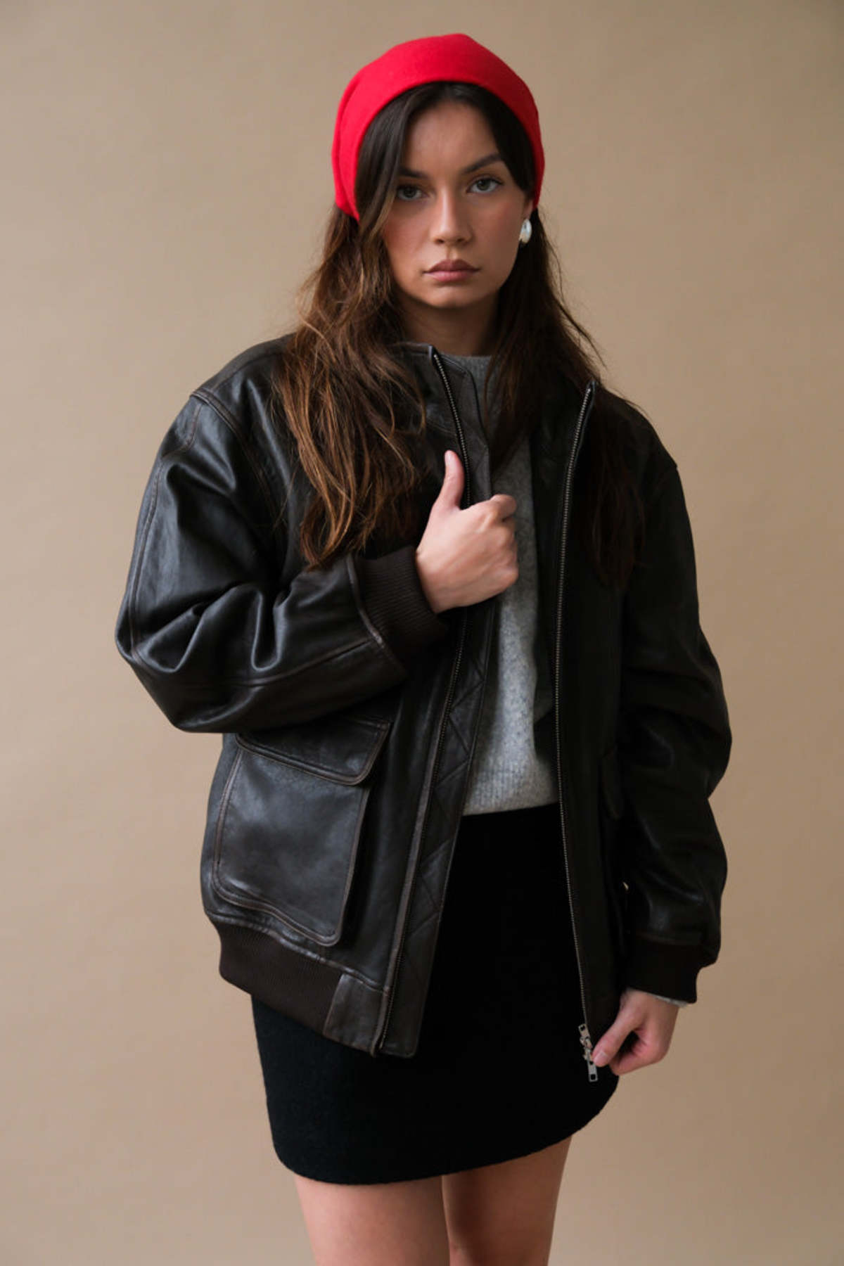 Dunst Stand Collared Leather Blouson Jacket - Dark Brown - Image 1 of 19
