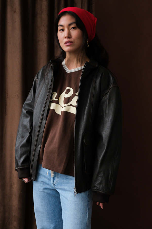 Dunst Stand Collared Leather Blouson Jacket - Dark Brown