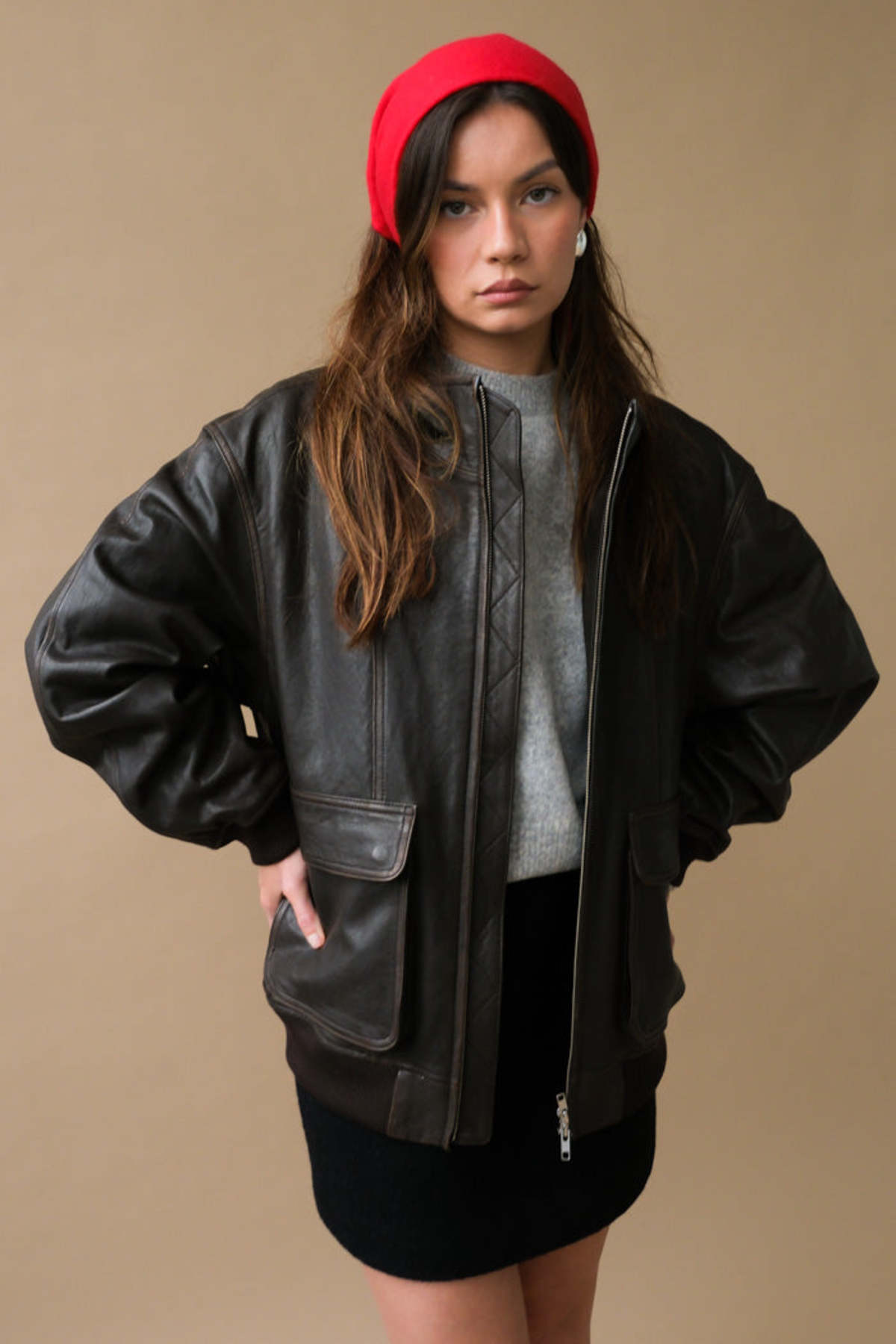 Dunst Stand Collared Leather Blouson Jacket - Dark Brown - Image 6 of 19