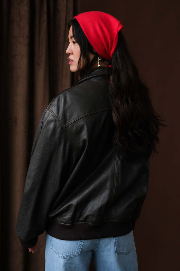 Dunst Stand Collared Leather Blouson Jacket - Dark Brown