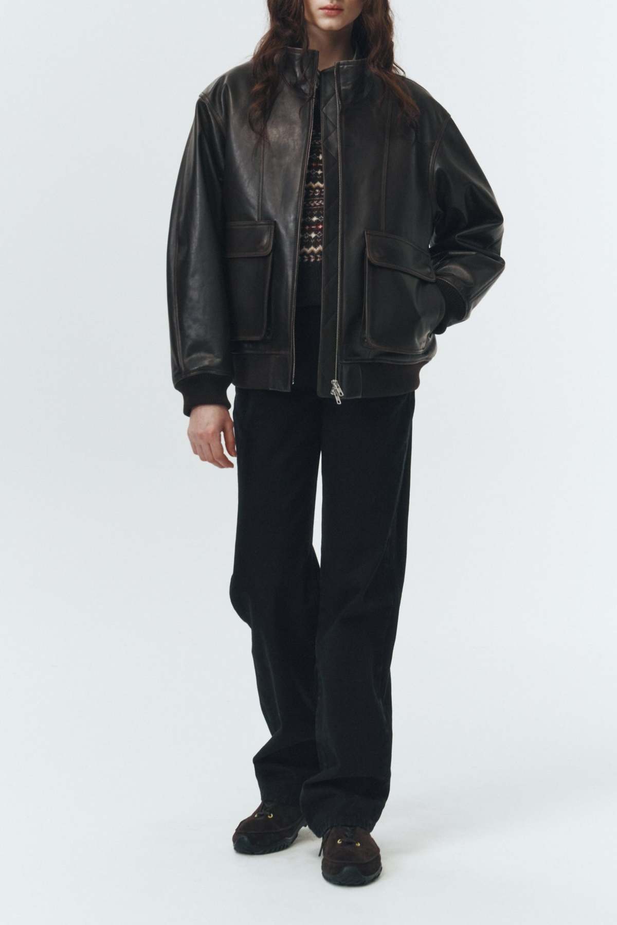 Dunst Stand Collared Leather Blouson Jacket - Dark Brown - Image 13 of 19