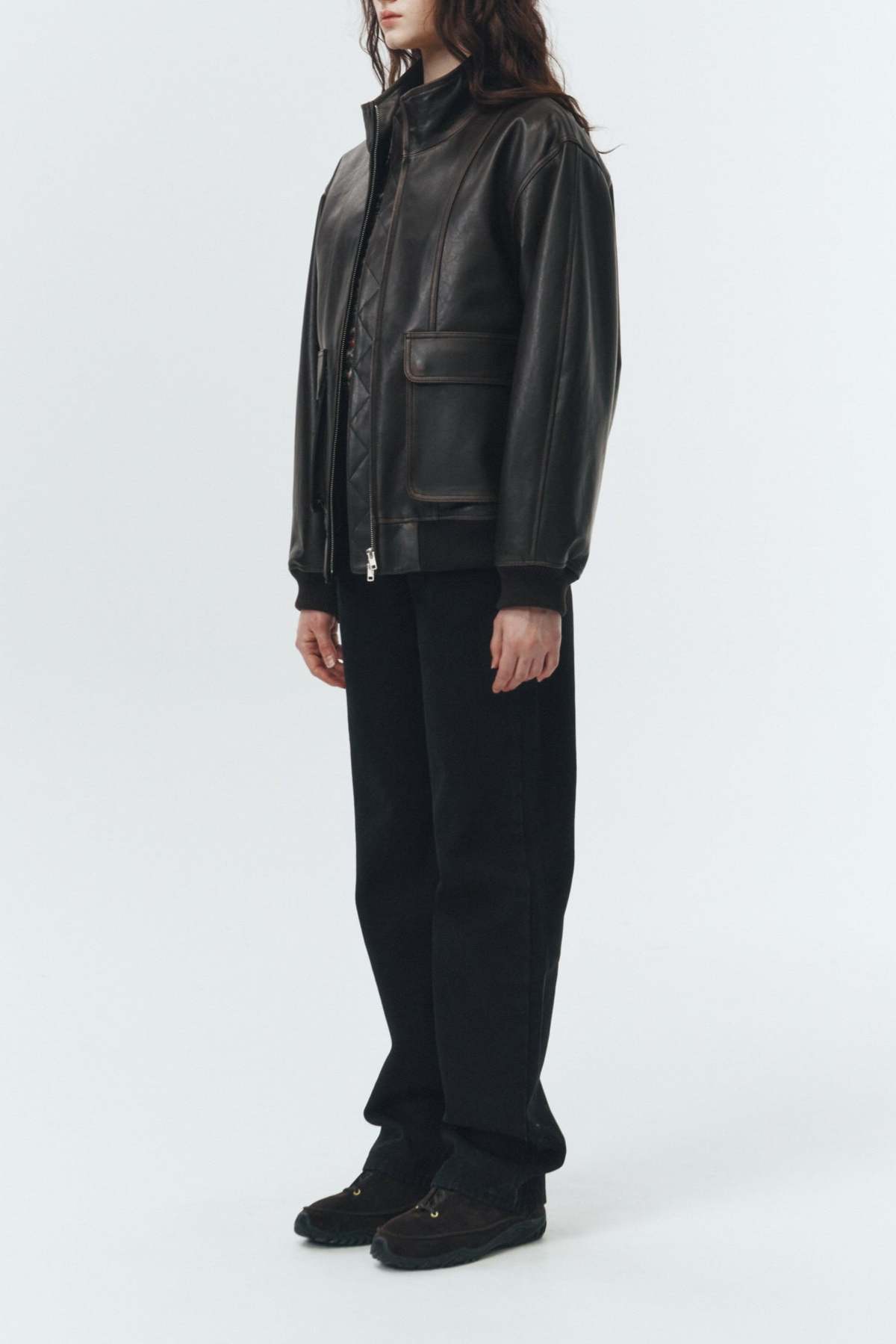 Dunst Stand Collared Leather Blouson Jacket - Dark Brown - Image 16 of 19