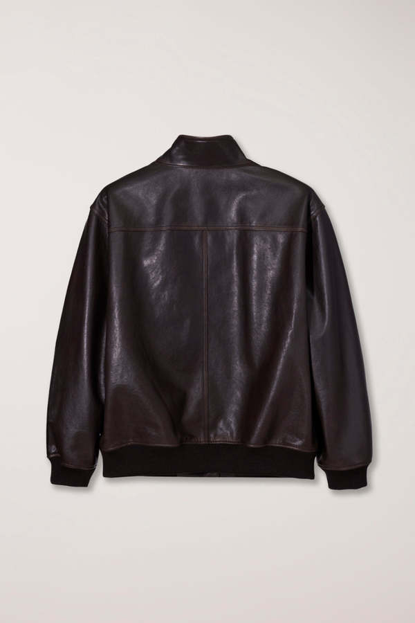 Dunst Stand Collared Leather Blouson Jacket - Dark Brown