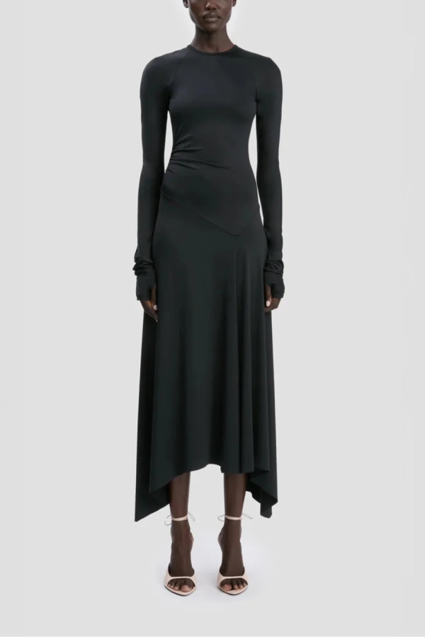 Victoria Beckham Long Sleeve Midi Dress - Black