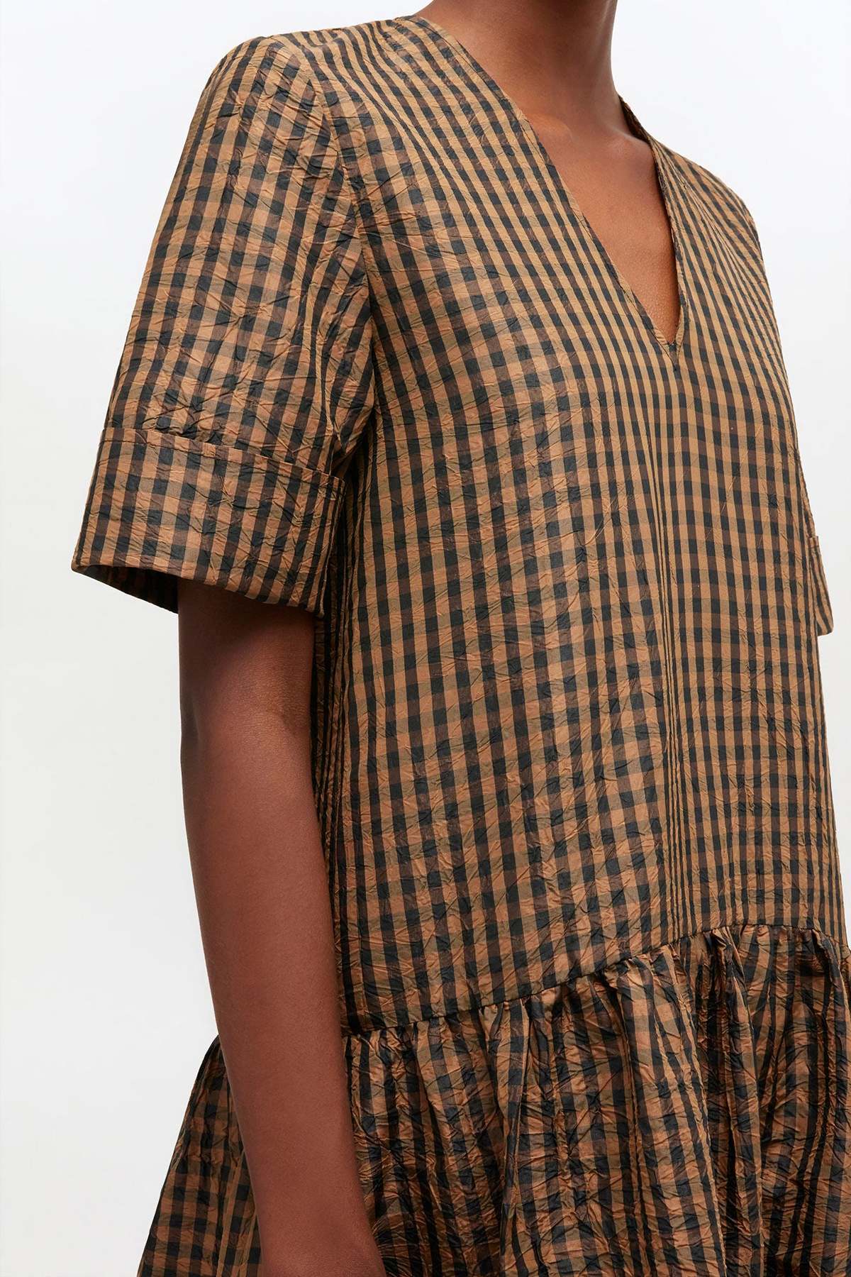 Ganni Crinkled Taffeta Check Long Dress - Image 2 of 4