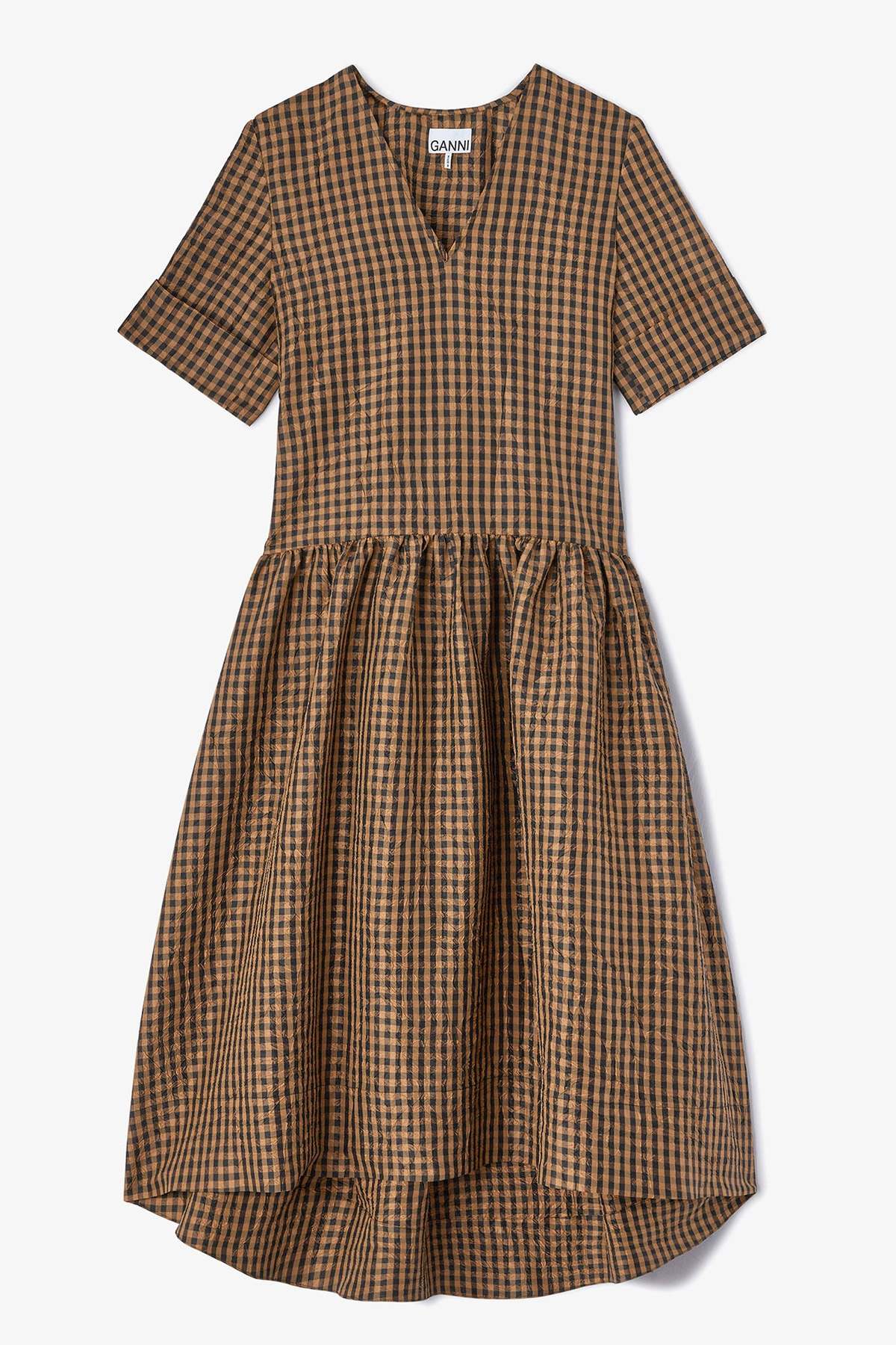 Ganni Crinkled Taffeta Check Long Dress - Image 4 of 4