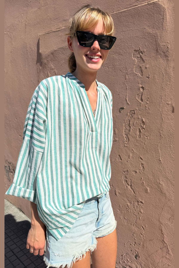 Two White Stripe Shirred Shirt