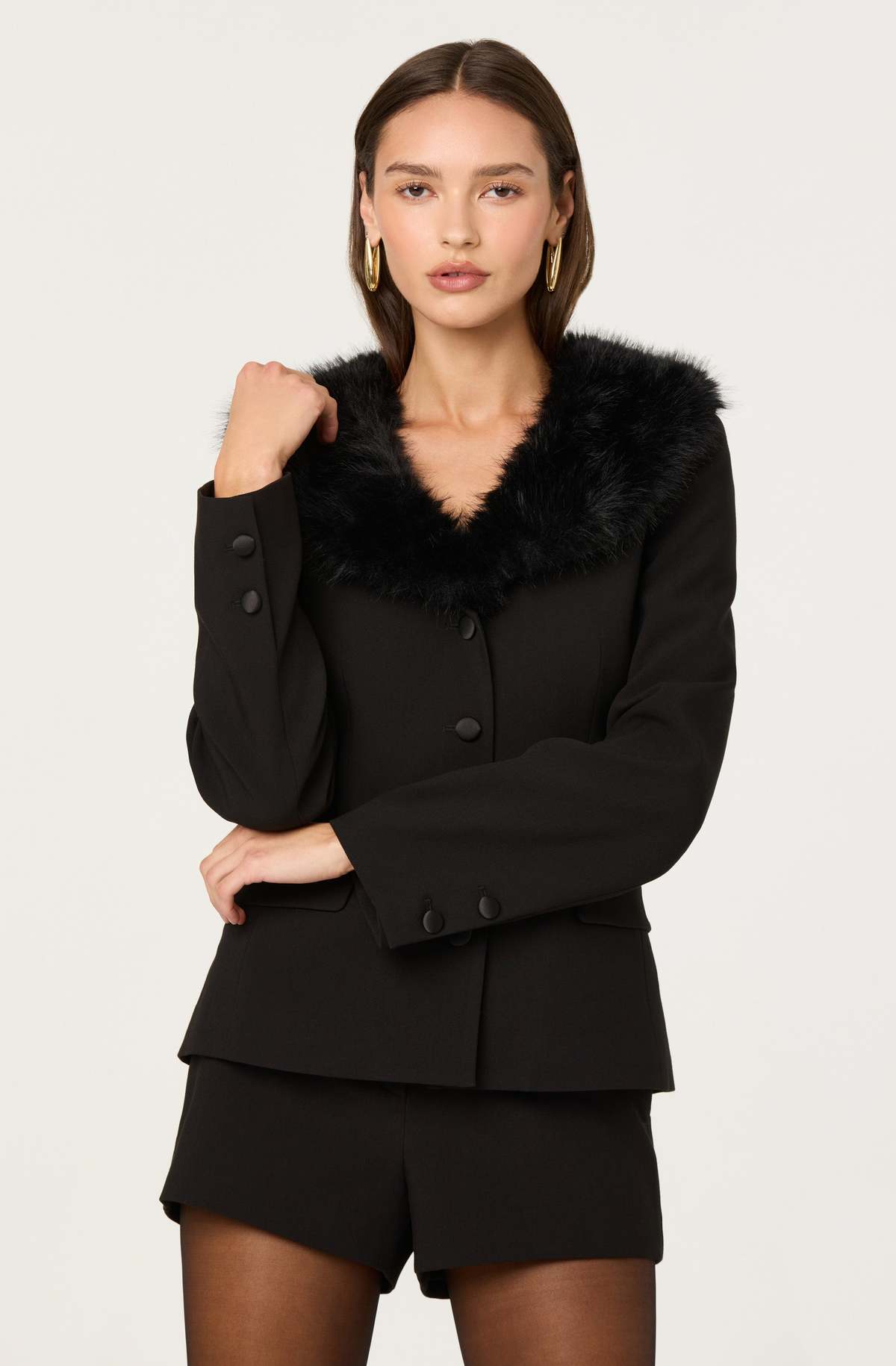 ASTR The Label Stefani Faux Fur Trim Jacket - Image 1 of 6