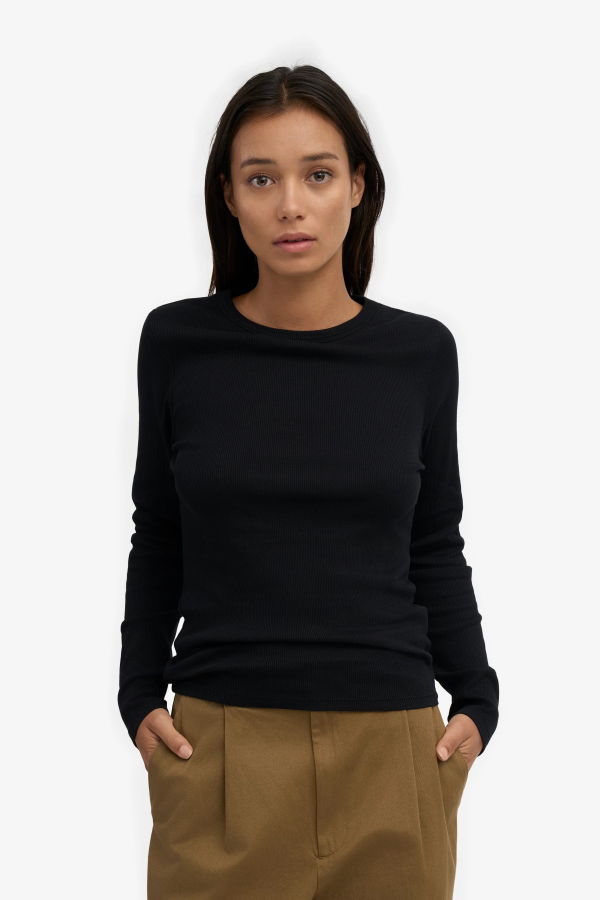 Colorful Standard LONG SLEEVE RIB T SHIRT - BLACK