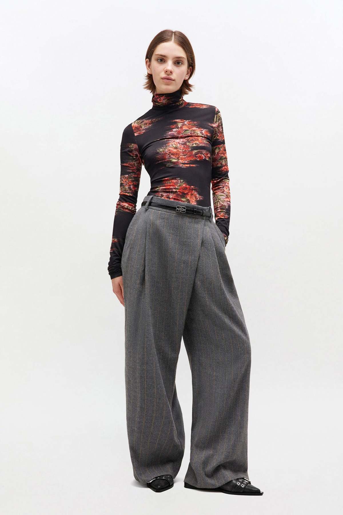 Ganni Cross-over Pants - Pewter - Image 1 of 4