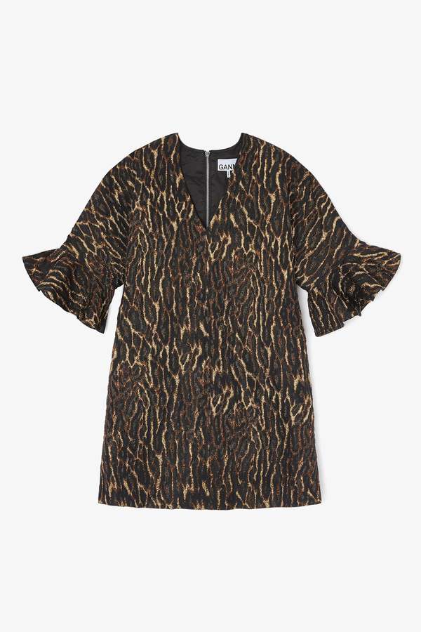 Ganni Metallic Cloque Mini Boxy Dress - Antique Bronze