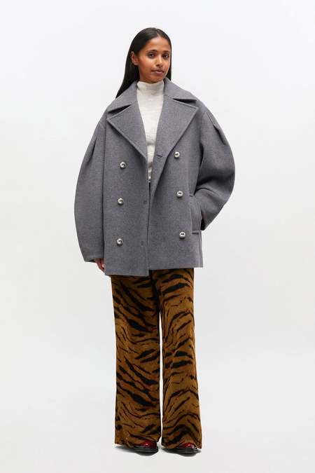 Ganni Boucle Wool Wrap Coat - Phantom | Garmentory