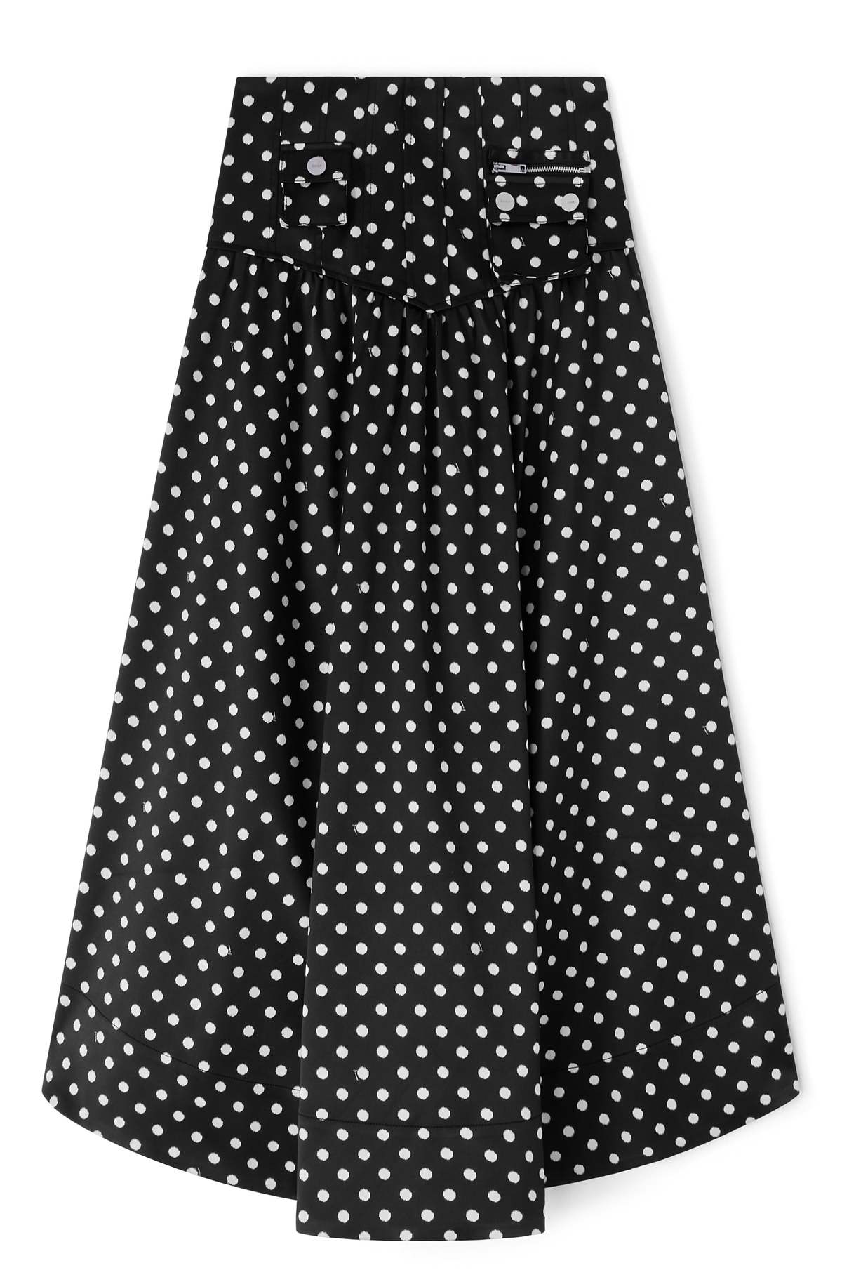 Ganni Polka-Dot Satin Corset Skirt - Black - Image 1 of 3