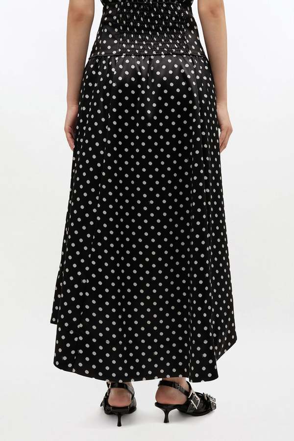 Ganni Polka-Dot Satin Corset Skirt - Black