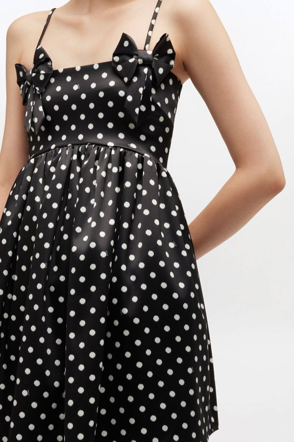 Ganni Polka-Dot Satin Mini Dress - Black