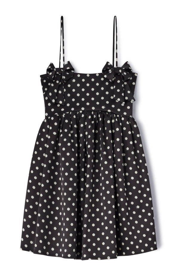 Ganni Polka-Dot Satin Mini Dress - Black