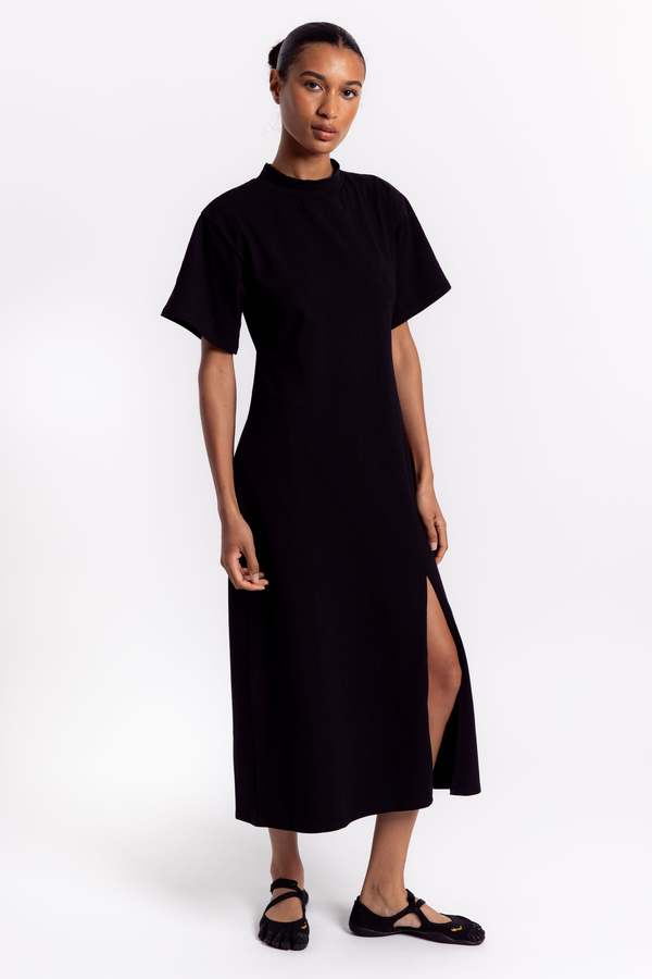 slim fit dress slacks Georgie Black Cotton Sleeveless Midi Dress – Finery London main image 1
