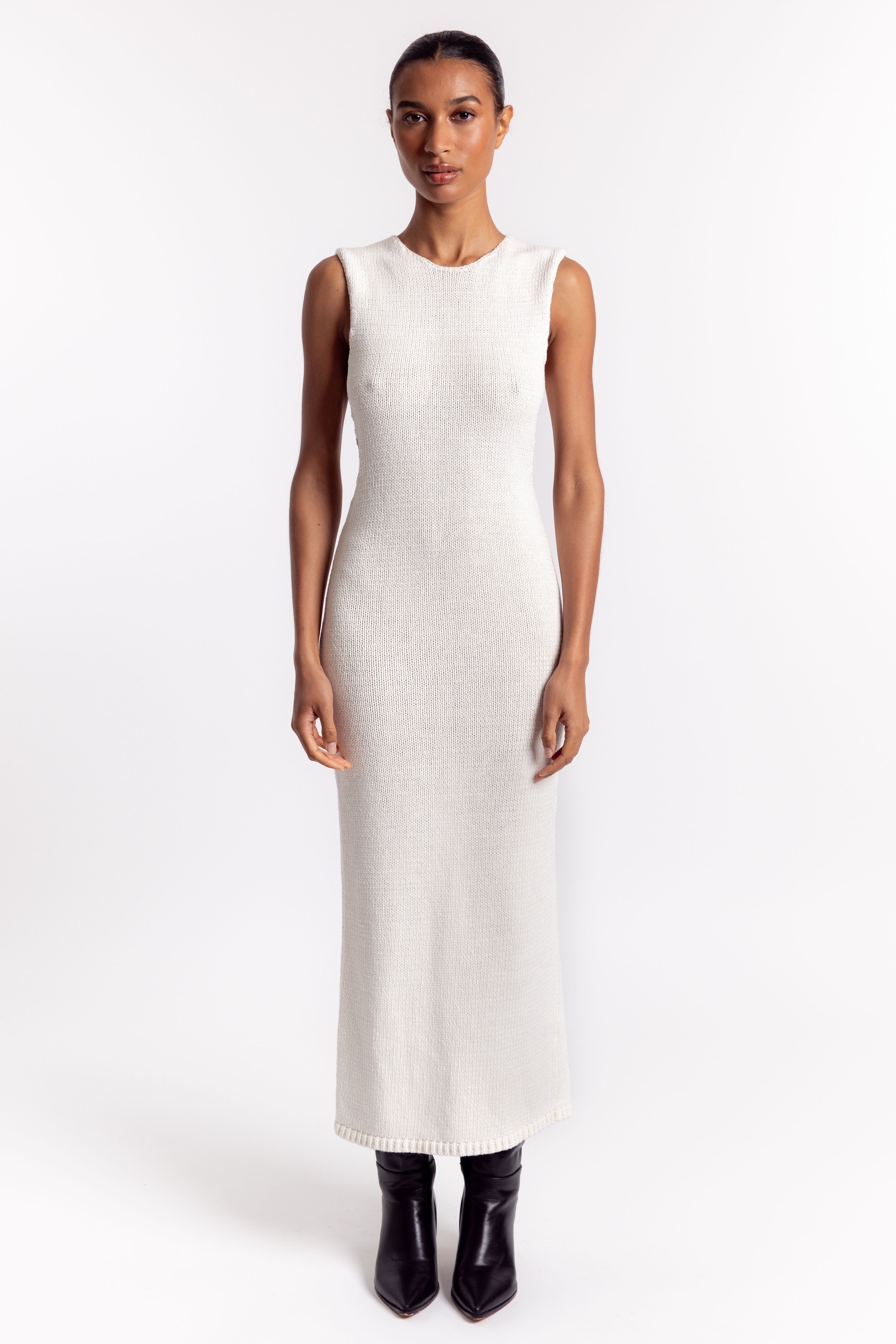 St. Agni Linen Silk Blend Cut Out Dress - Salt | Garmentory