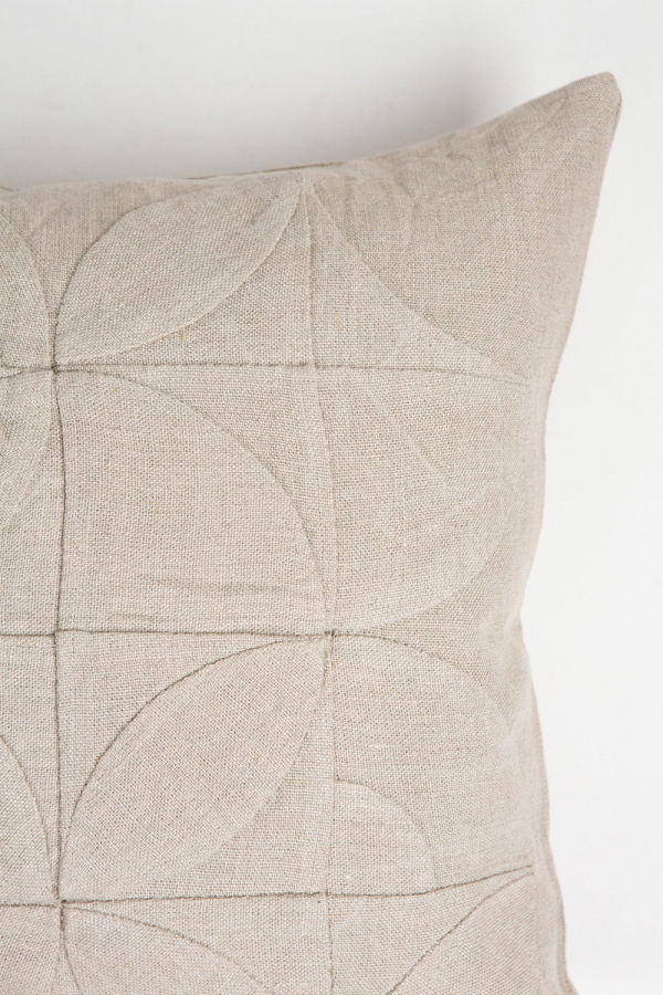 Erica Tanov Hand-Appliqué Natural Linen Throw Pillow in 'Toward the Light'