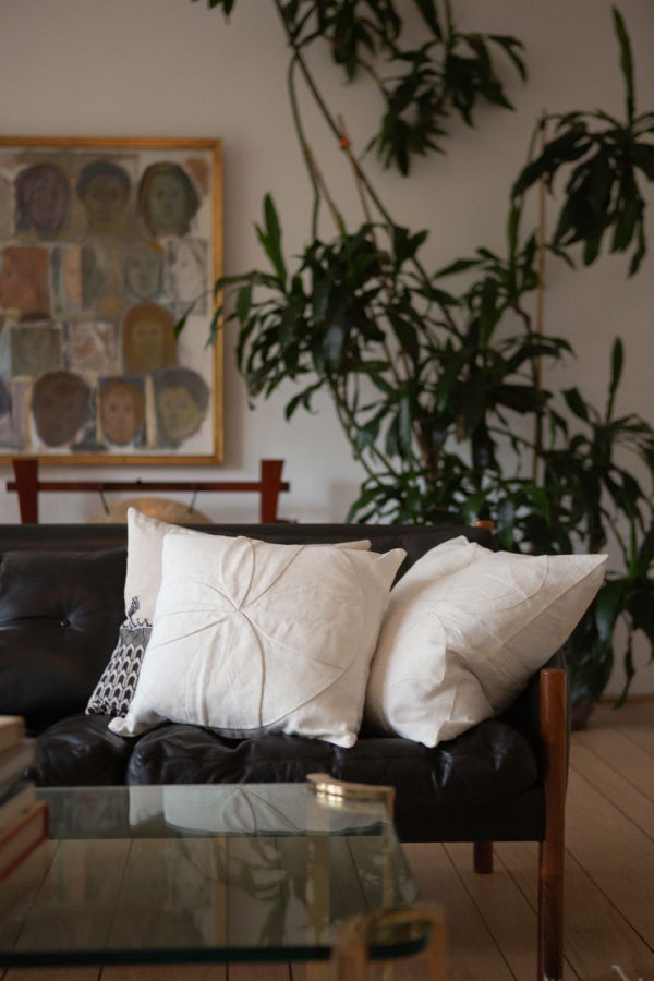 Erica Tanov Hand-Appliqué White Linen Throw Pillow in All Together Now