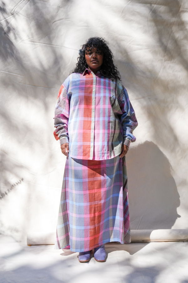 Abacaxi Plaid Flared Maxi Skirt