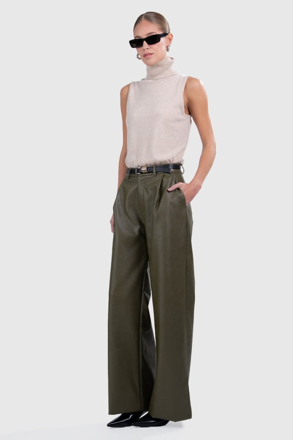 Parentezi Milo Faux Leather Pant - Olive