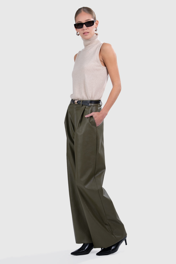 Parentezi Milo Faux Leather Pant - Olive