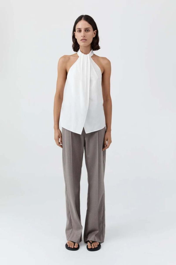 St. Agni Oxford Halter Tie Back Top - White