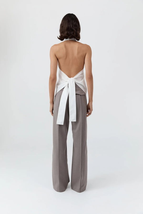 St. Agni Oxford Halter Tie Back Top - White